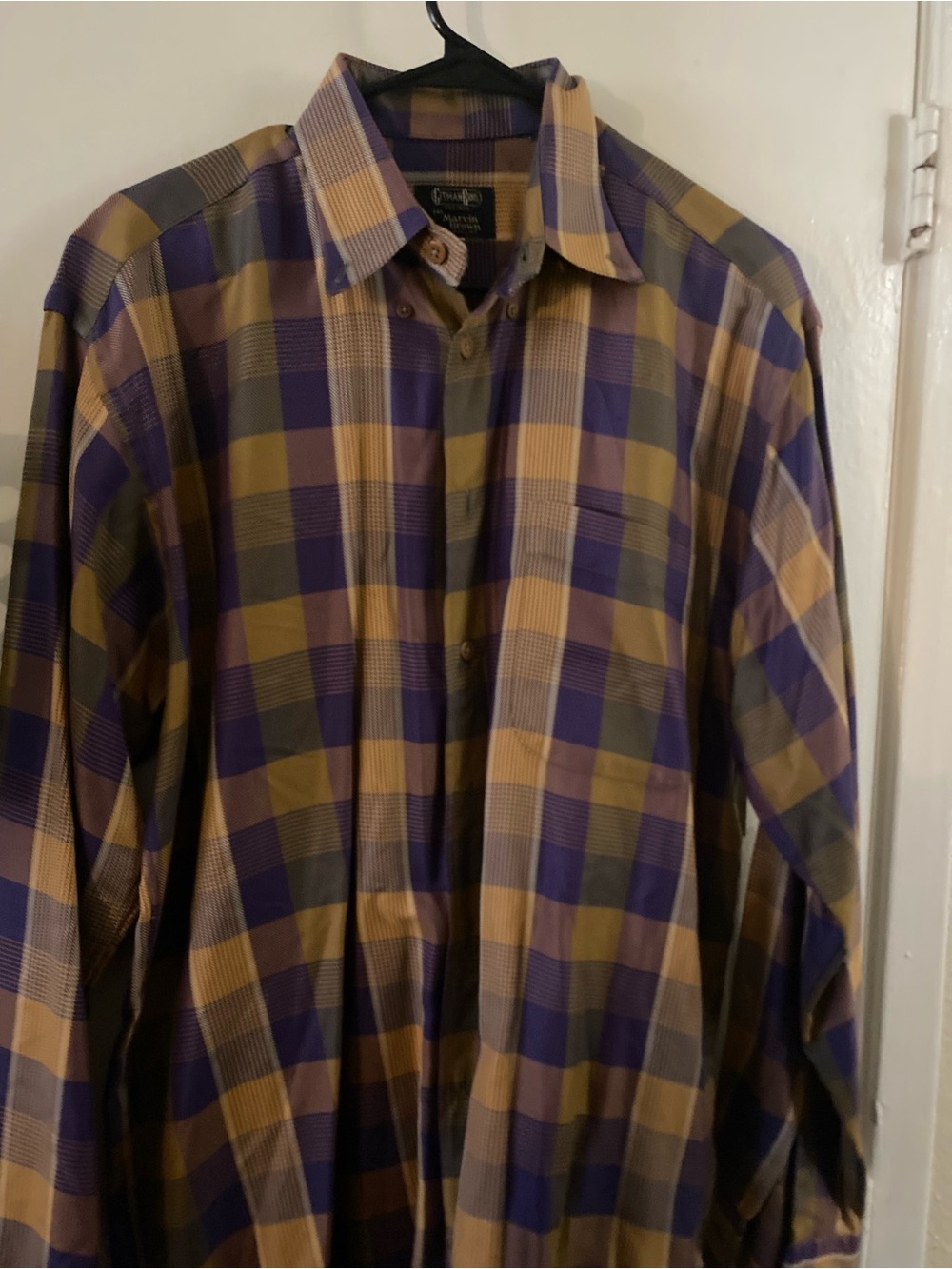 Source Unknown Purple and Tan Plaid Long-Sleeve Button-Down Shirt